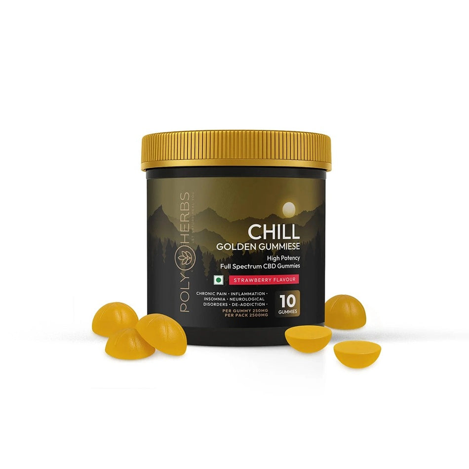 Polyherbs CHILL Golden Super Strong CBD THC Vijaya Gummies 250mg Per Gummy, (1:5)